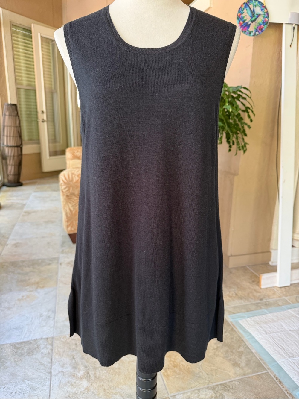 Derek Lam Women's Black Sleeveless Knit and Silk Tunic Top, size M.